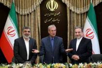 From left to right, spokesman for Iran's atomic agency Behrouz Kamalvandi, Iran's government sp ...