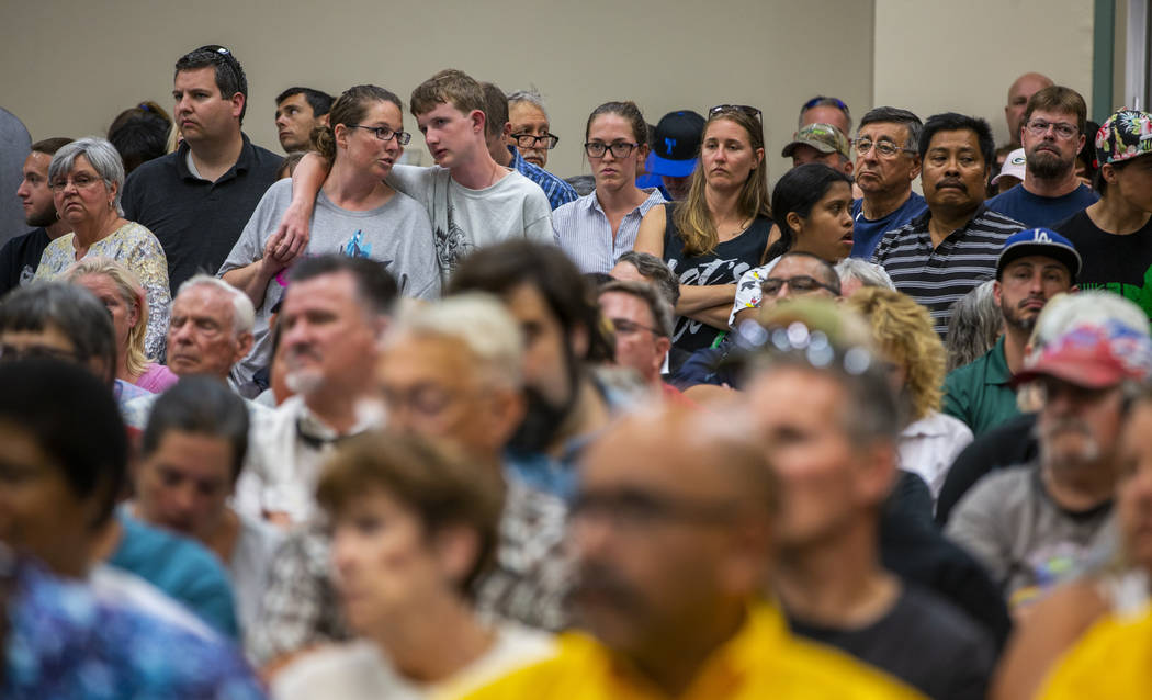 Ridgecrest area residents and responders pack a town hall meeting within the Ridgecrest Communi ...
