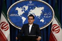 In a May 28, 2019, photo, Iran's Foreign Ministry spokesman Abbas Mousavi speaks at a media con ...