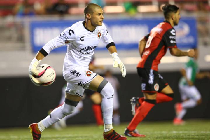 Tijuana's Gibran Lajud (25) passes the ball during an exhibition soccer match against Leon at S ...