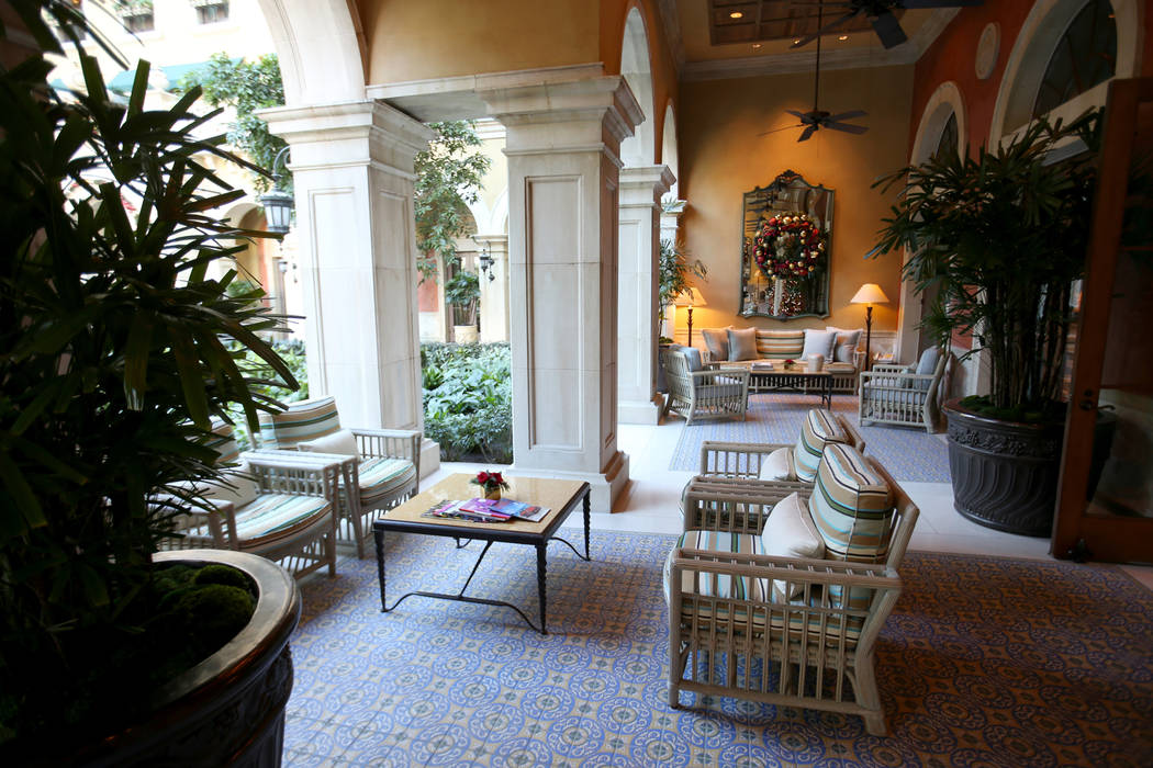 The loggia adjacent to the atrium at The Mansion at MGM on the Strip in Las Vegas Tuesday, Dec. ...