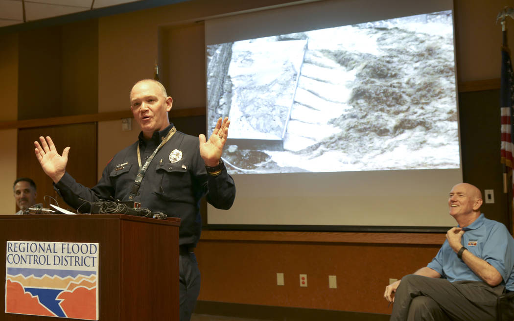 Clark County Fire Department Chief Greg Cassell during a news conference at the Clark County Go ...