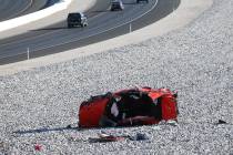 A car crash on the 215 Beltway near Lone Mountain Road in Las Vegas, June 22, 2019. (Erik Verdu ...