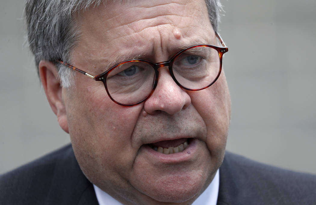 Attorney General William Barr speaks during a tour of a federal prison Monday, July 8, 2019, in ...