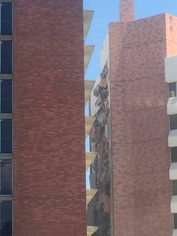 The aftermath of an explosion inside a residence hall at the University of Nevada, Reno in Reno ...
