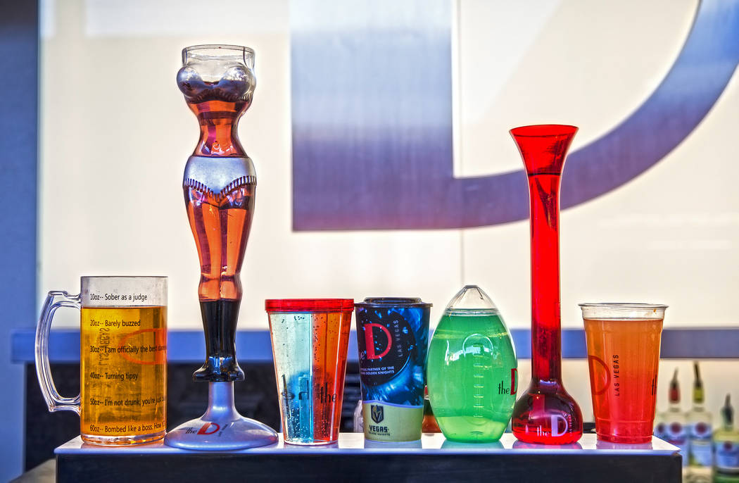 Novelty cups ranging from 24-60 ounces at D Bar on Friday, July 5, 2019, at the Fremont Street ...
