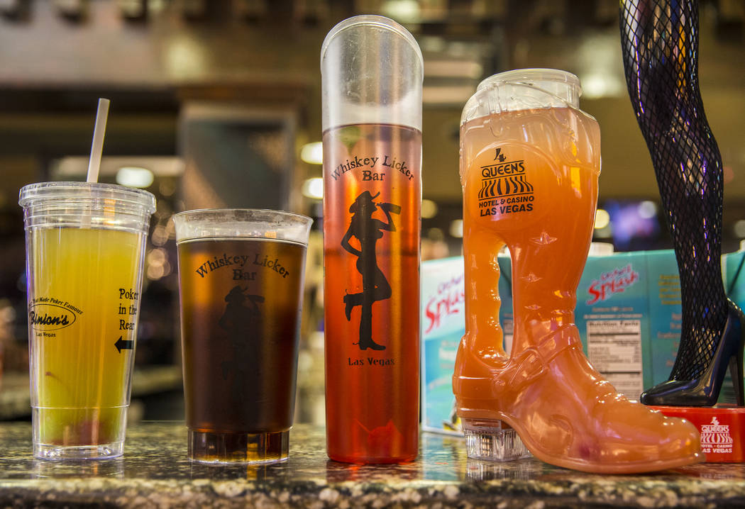 Novelty drinks at Whiskey Licker Bar on Friday, July 5, 2019, at the Fremont Street Experience, ...
