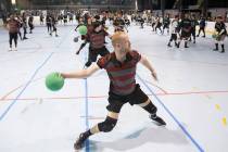 Josh Kadish of team Gridlock attacks during a two-day, five-division dodgeball tournament on Sa ...