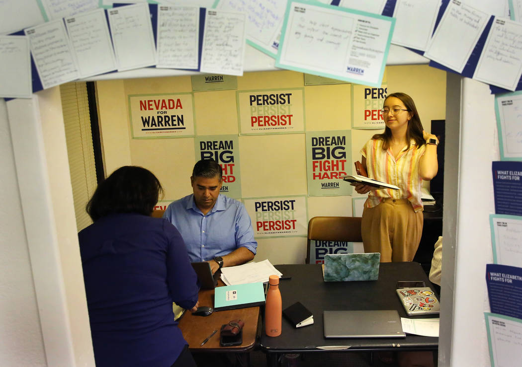 Democratic presidential candidate Sen. Elizabeth Warren's, D-Mass, Nevada campaign staff Blanca ...