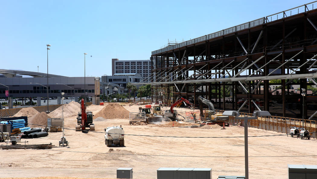 The Las Vegas Convention Center expansion, right, photographed on Tuesday, July 9, 2019, in Las ...