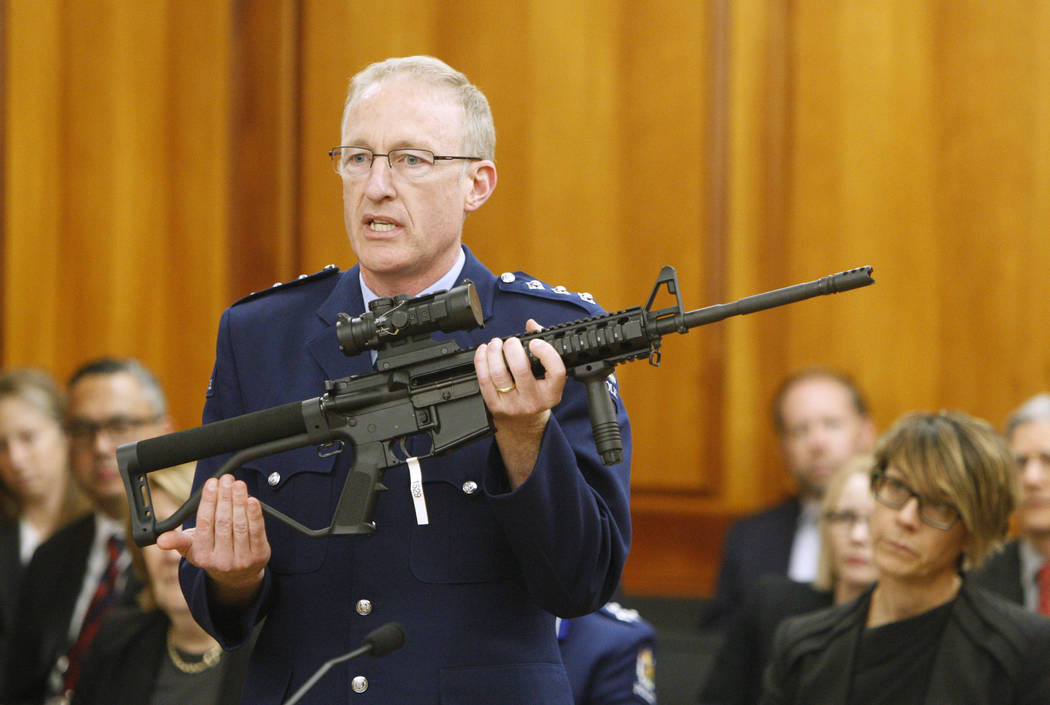 Police acting superintendent Mike McIlraith shows on April 2, 2019, New Zealand lawmakers in We ...