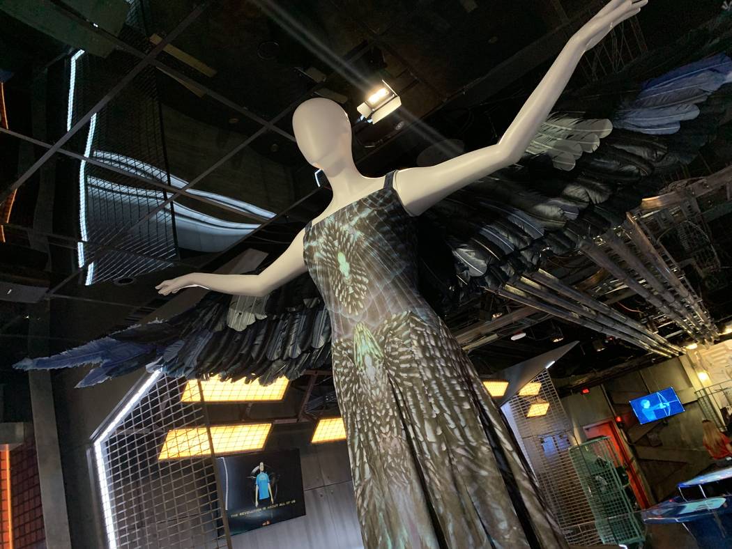 A costume worn by Jennifer Lawrence in the Hunger Games movies on display as part of the Hunger ...