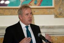 In a Friday, Oct. 20, 2017, photo, British Ambassador Kim Darroch hosts a National Economists C ...