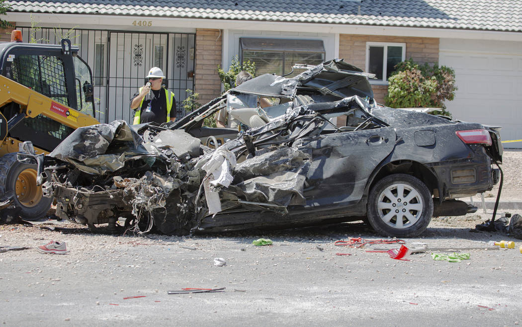 The scene of a fatal crash on Tuesday, July 9, 2019 in Las Vegas.(Michael Blackshire/Las Vegas ...