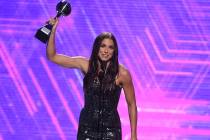 Alex Morgan, a member of the U.S women's national soccer team, accepts the award for best femal ...