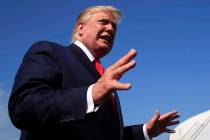 President Donald Trump speaks at Morristown Municipal Airport in Morristown, N.J., on his way r ...
