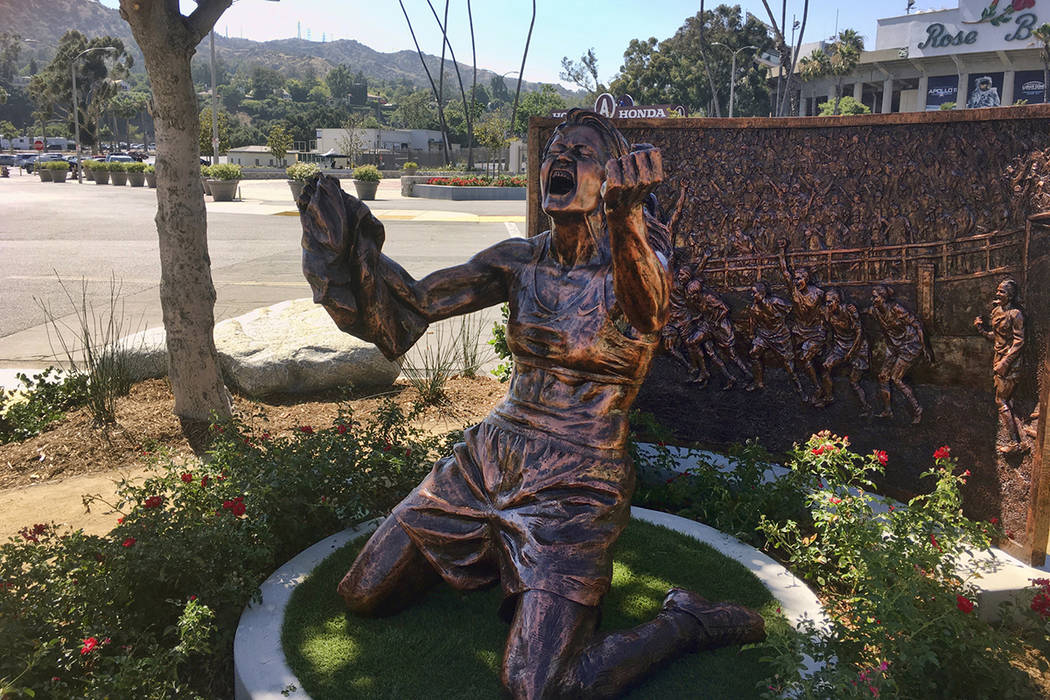 A statue capturing Brandi Chastain's iconic reaction to scoring the U.S. team's winning goal in ...