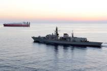 In this image from file video provided by UK Ministry of Defence, British navy vessel HMS Montr ...