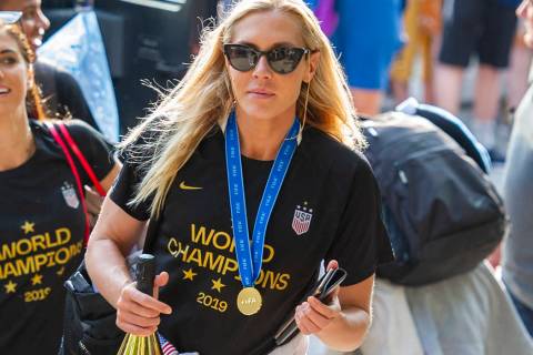 In this July 8, 2019 file photo, United States women's soccer team member Allie Long walks to a ...