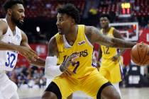 Los Angeles Lakers' Jordan Caroline on Wednesday, July 10, 2019, in Las Vegas. (AP Photo/John L ...