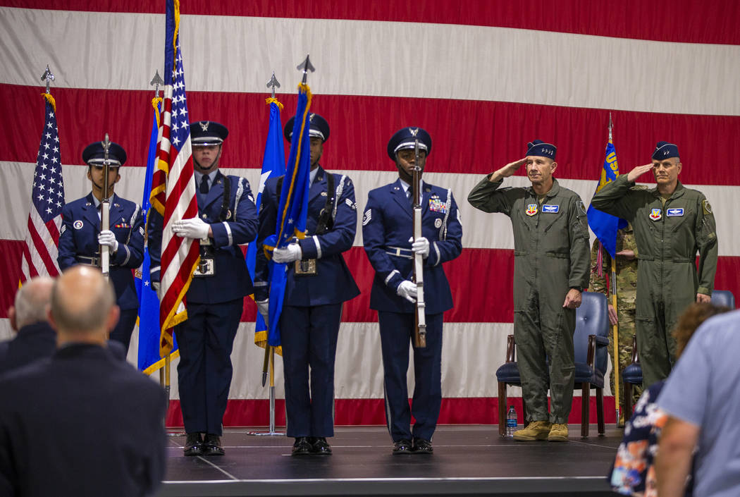 The Presentation of colors takes place as Gen. Mike Holmes, Commander of Air Combat Command, an ...