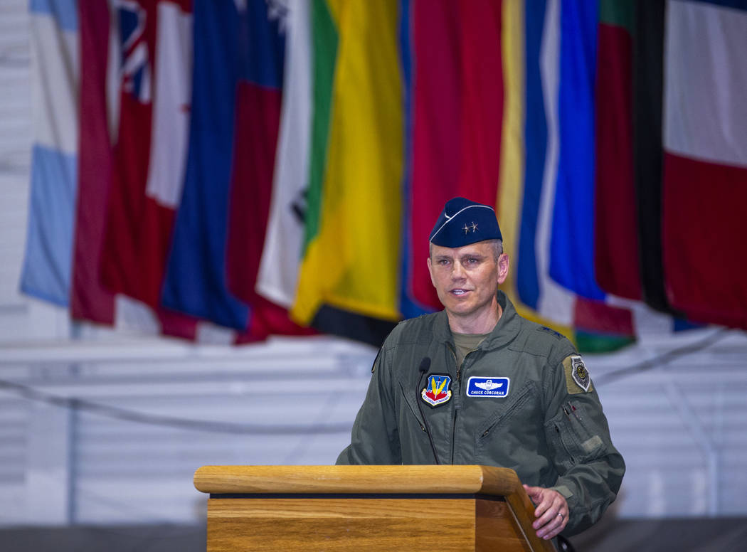 Major General Charles Corcoran speaks during an Assumption of Command Ceremony as he assumes co ...