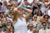 Romania's Simona Halep celebrates after defeating United States' Serena Williams during the wom ...