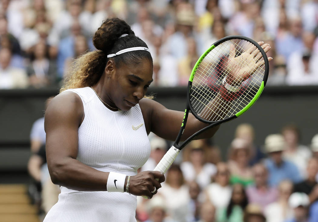 United States' Serena Williams is dejected after losing a point during the women's singles fina ...