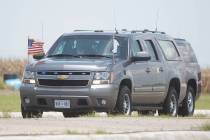 Vice President Mike Pence's motorcade enters the migrant tent city on Friday, July 12, 2019, in ...