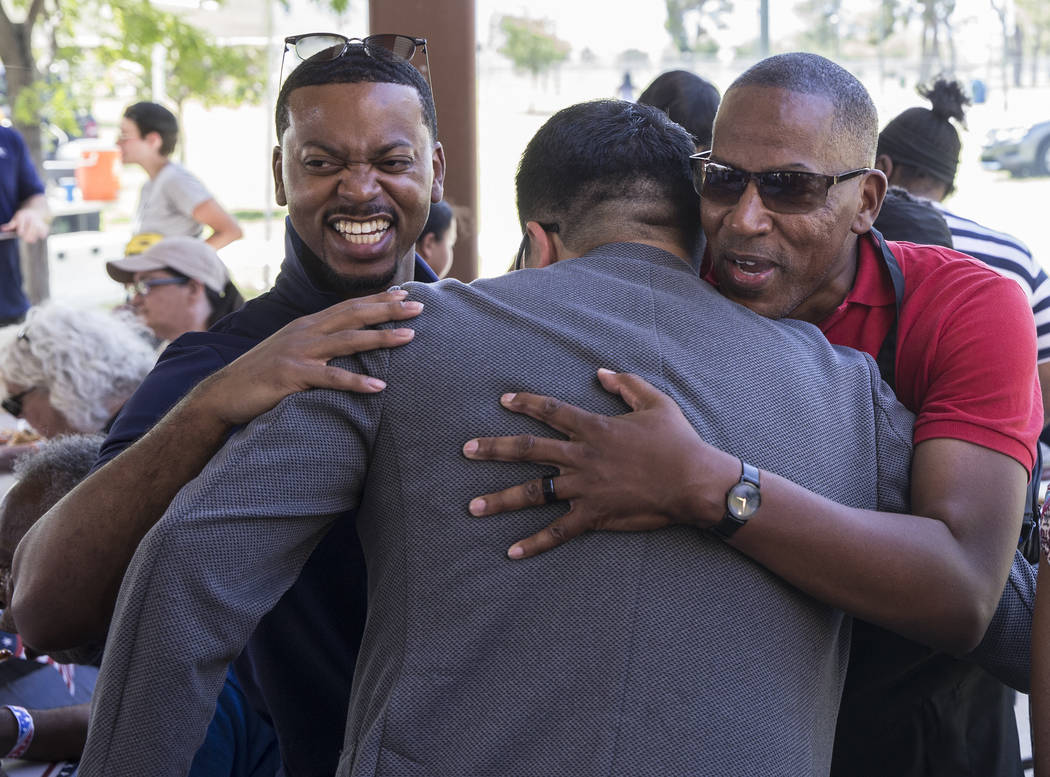 Assemblyman William McCurdy II, left, chairman of the Nevada Democratic Party, and Clark County ...