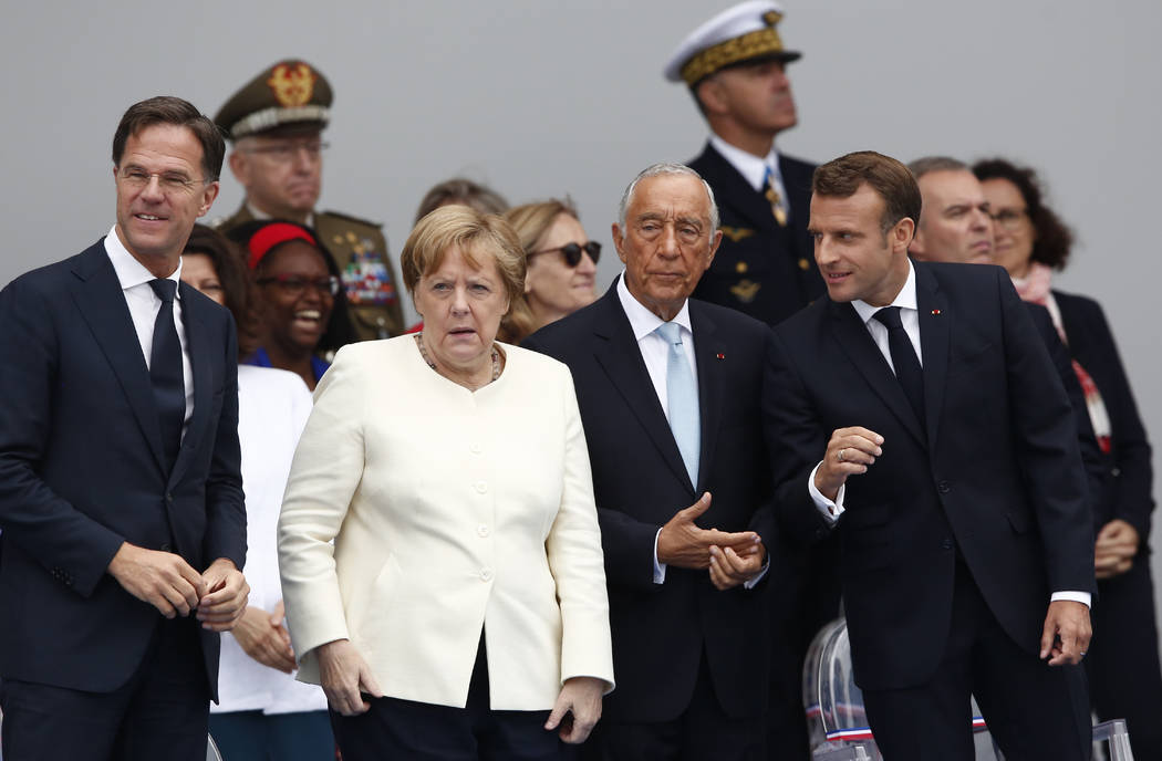 From the left, Dutch Prime Minister Mark Rutte, German Chancellor Angela Merkel, Portugal's Pre ...