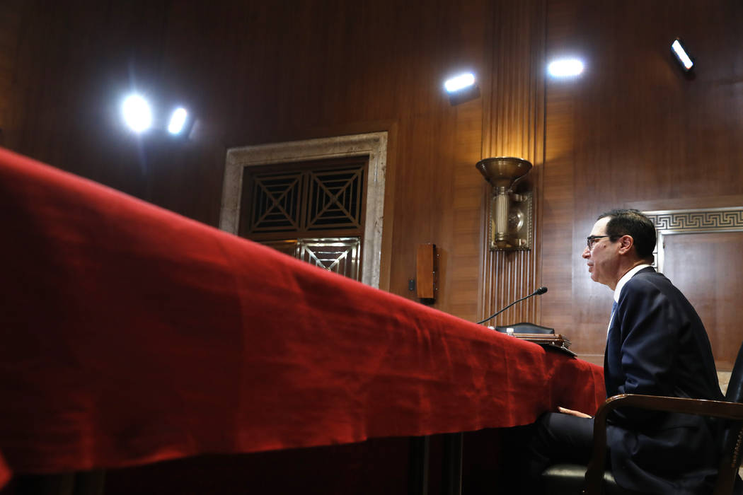 FILE- In this May 15, 2019, file photo Treasury Secretary Steve Mnuchin testifies about the bud ...