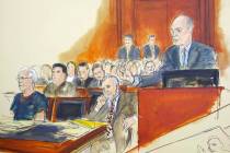 In this courtroom artist's sketch, defendant Jeffrey Epstein, left, and attorney Reid Weingarte ...