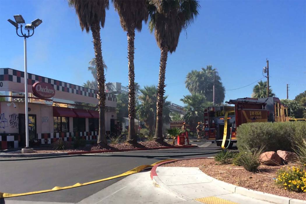 Las Vegas arson investigators believe a fire at Checkers restaurant, 1900 E. Charleston Blvd., ...