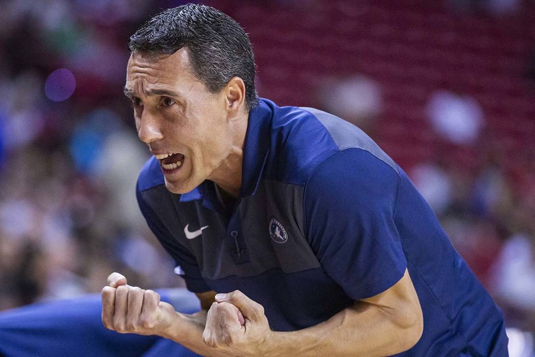 Minnesota Timberwolves head coach Pablo Prigioni yells instructions to his players versus the M ...