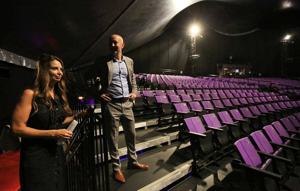 Brad Goldberg, senior vice president of marketing for Golden Entertainment, right, and Stephani ...