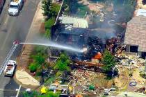 This image from video provided by CBS-LA shows the aftermath of an explosion that destroyed a h ...