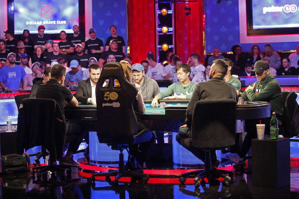 The main event final table of nine players during the World Series of Poker at the Rio hotel-ca ...