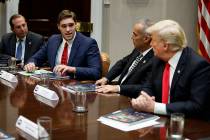 JT Lewis, brother of Sandy Hook victim Jesse Lewis, speaks to President Donald Trump during a r ...