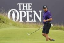 Phil Mickelson of the United States walks on the 18th green during a practice round ahead of th ...