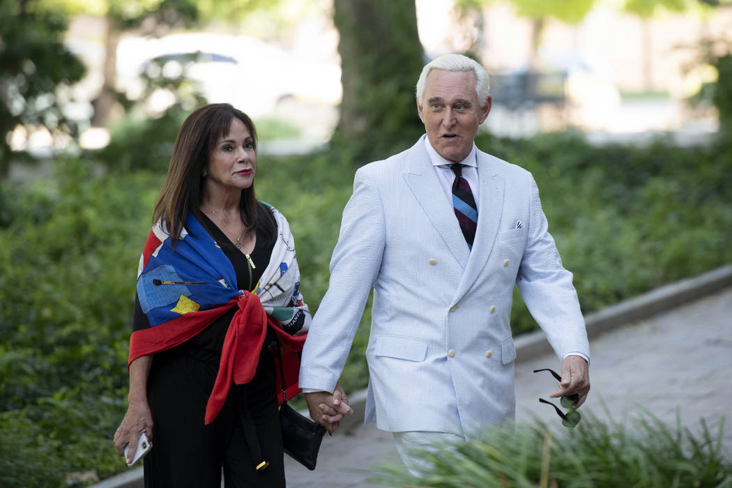 Roger Stone, a longtime confidant of President Donald Trump, accompanied by his wife Nydia Ston ...
