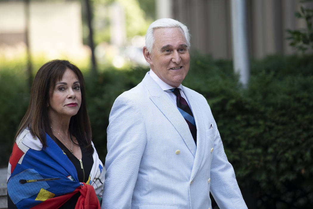 Roger Stone, a longtime confidant of President Donald Trump, accompanied by his wife Nydia Ston ...