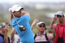 Northern Ireland's Rory McIlroy plays his tee shot at the 4th during a practice round ahead of ...