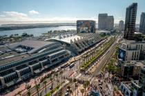 A July 20, 2018, file photo shows an aerial view of the San Diego Convention Center, the site o ...