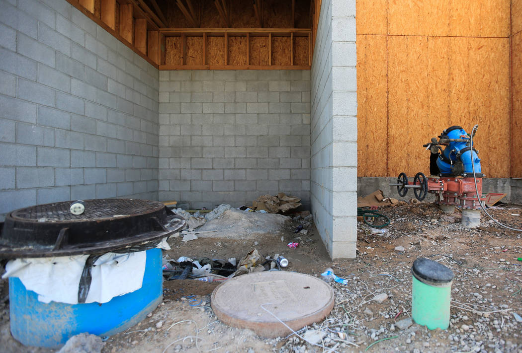 Trash piles up on the back of the Treehouse Las Vegas building at 1022 S. Main Street in Las Ve ...