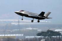 In a March 29, 2019, photo, a U.S. F-35A fighter jet prepares to land at Chungju Air Base in Ch ...