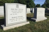 The headstone for retired Supreme Court Justice John Paul Stevens is seen, Wednesday, July 17, ...