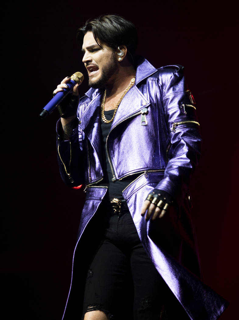 Adam Lambert performs with Queen at Park MGM theater in Las Vegas, Sept. 1, 2018. (Las Vegas Re ...