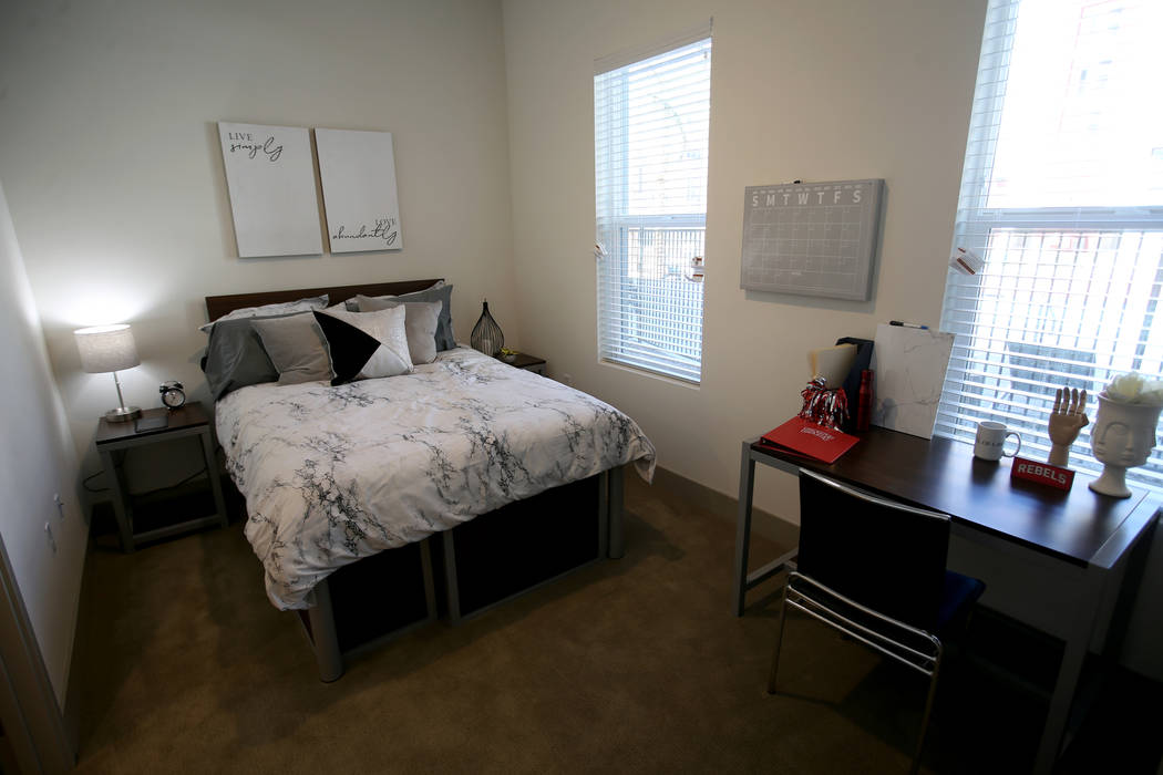 One of four bedrooms in a unit at The Degree, a recently-opened 226-unit on-campus student hous ...