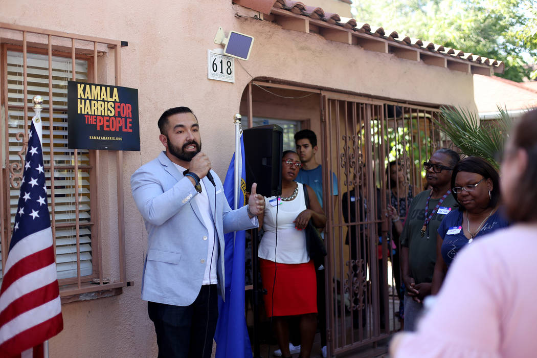 Juan Rodriguez, the national campaign manager, addresses guests at a meet-n-greet with campaign ...